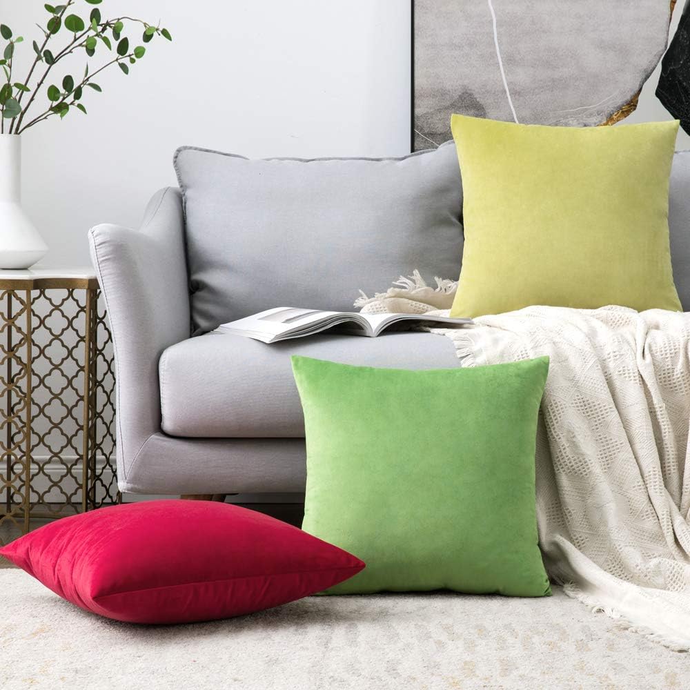 Miulee Velvet Throw Pillow Covers 18x18 Inch, Pack of 2 - Lime Green, Soft Solid Decorative Pillow Covers Cushion Cases Modern Luxury Home…