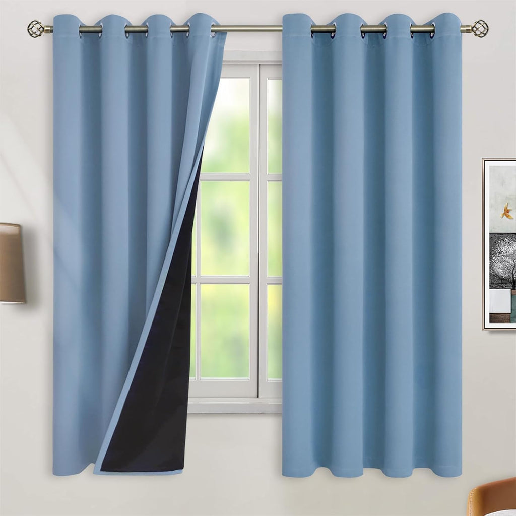BGment Thermal Insulated 100% Blackout Curtains for Bedroom with Black Liner, Double Layer Full Room Darkening Noise Reducing Grommet Curta…