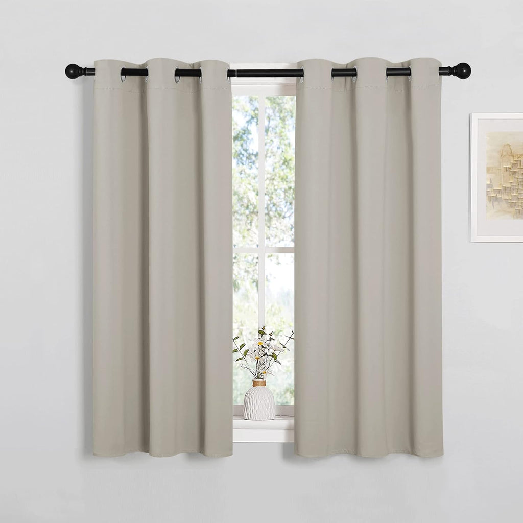 NICETOWN Room Darkening Short Curtain Panels for Cafe, Thermal Insulated Grommet Room Darkening Draperies/Drapes for Window (Natural, 2…
