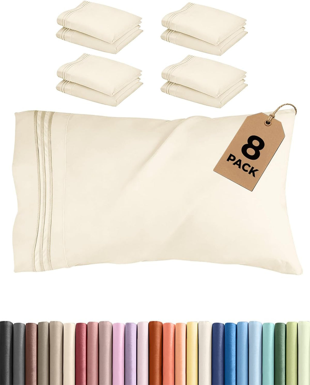 King Standard Pillow Cases Set of 8 - Ultra Soft Hotel Quality Pillowcase Covers - Comfy & Wrinkle Free - Shrink & Fade Resistant…
