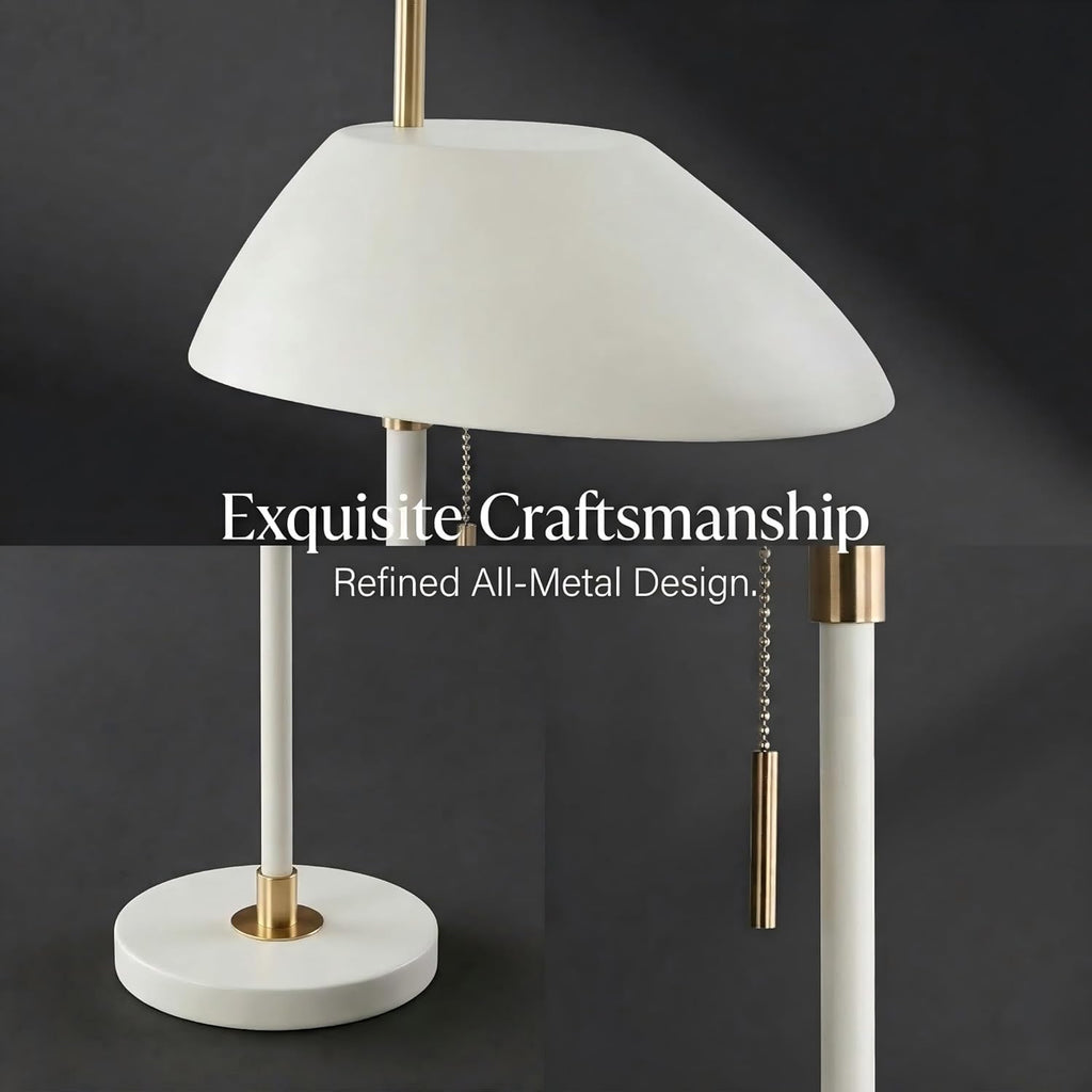 Modern Vintage White Table Lamp, Industrial Minimalist All-Metal Bedside Lamp with Pull Chain Switch, Decorative Nightstand Lamp for…