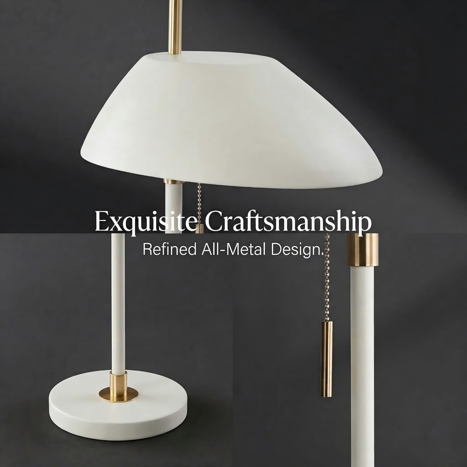 Modern Vintage White Table Lamp, Industrial Minimalist All-Metal Bedside Lamp with Pull Chain Switch, Decorative Nightstand Lamp for…
