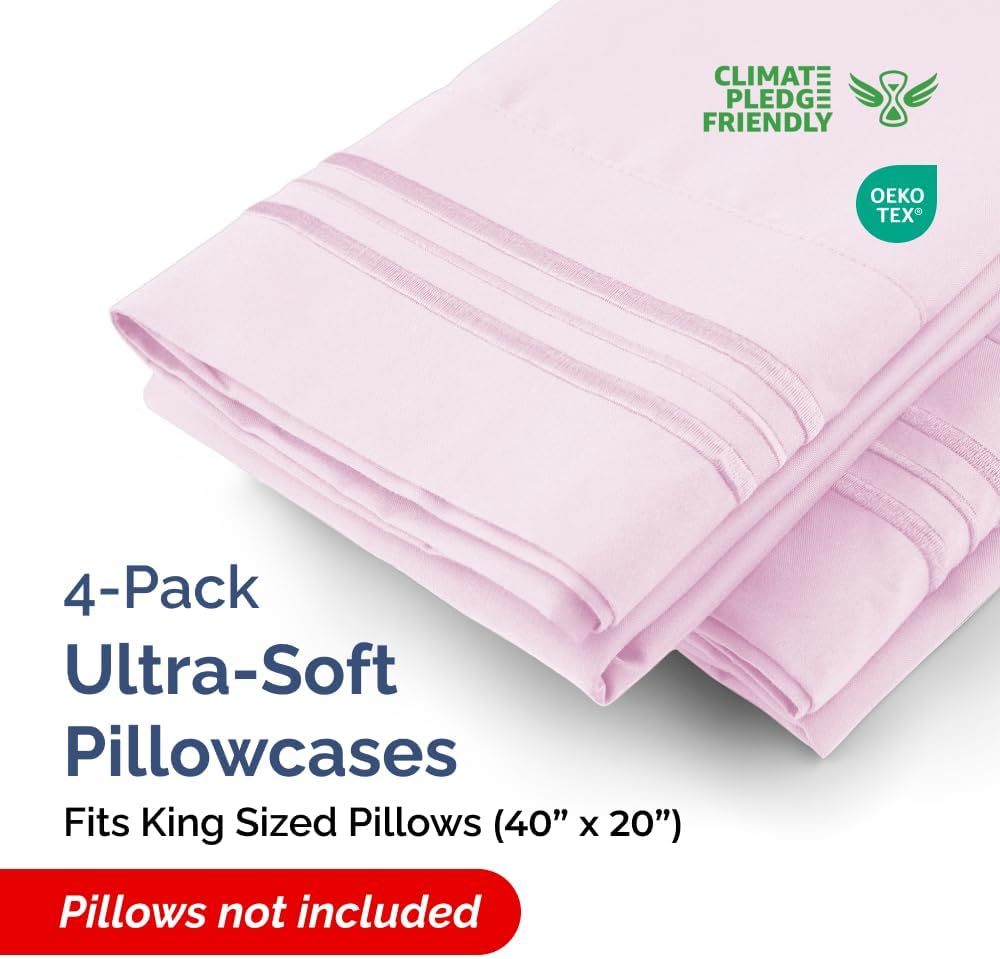 King Pillow Cases Set of 4 - Ultra Soft Hotel Quality Pillowcase Covers - Comfy, Cozy & Wrinkle Free - Shrinkage, Stain & Fade Resistant…