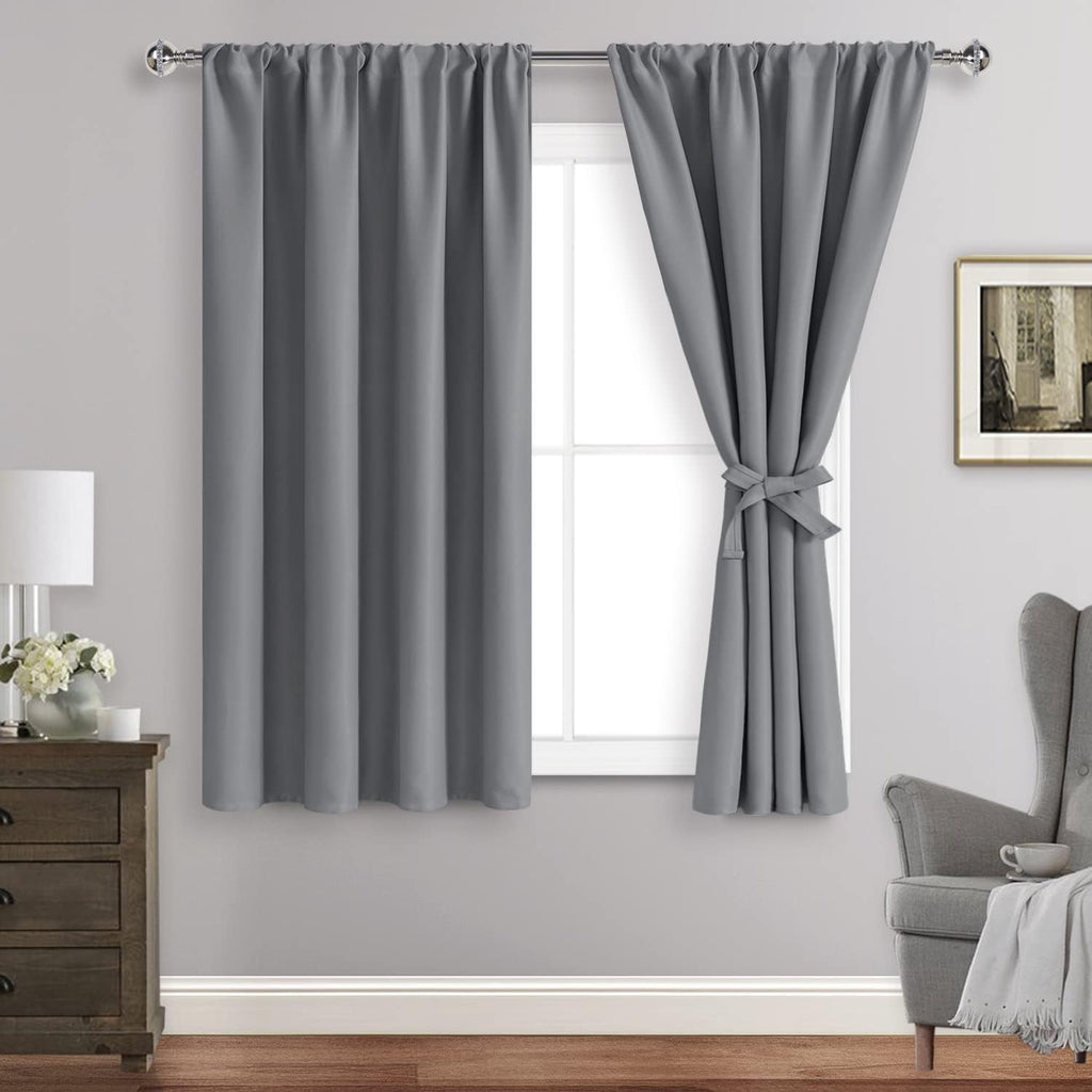 Jiuzhen Blackout Curtains for Bedroom - Thermal Insulated Room Darkening Rod Pocket Curtains for Living Room, Set of 2 Panels with Tiebacks…