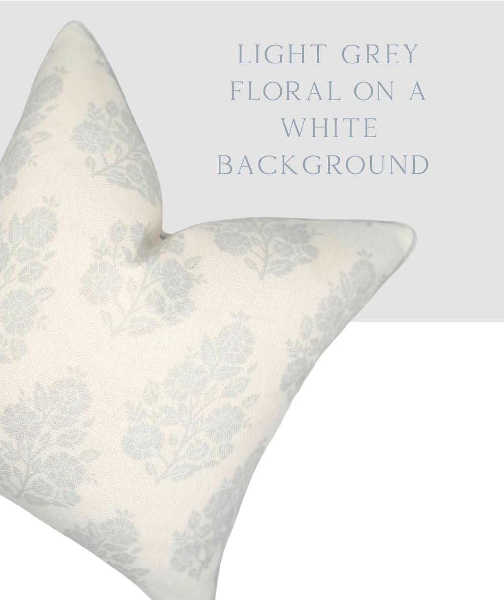 Jillien Harbor “The Patty” Floral Block Print Pillow Cover – Neutral Gray Decorative Throw Pillow Cover with White Background –…
