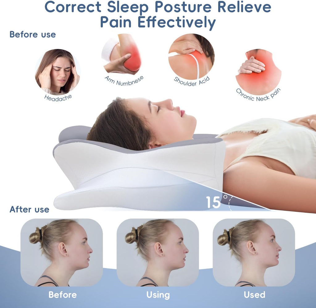 FyovaHome Cervical Neck Pillow, Ergonomic Memory Foam Pillows for Neck with Breathable Pillowcase, Adjustable Contour Neck Support Pillow f…