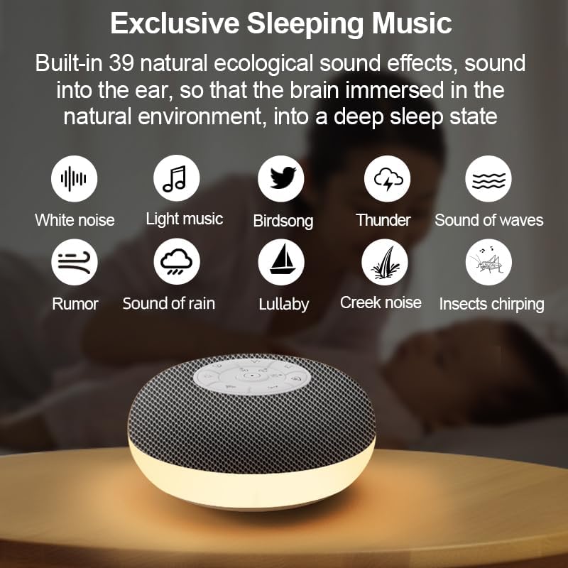 yewei YEVIK Portable Sound Machine for Baby Sleep & Travel, 39 Soothing Sounds with Night Light, USB-C Rechargeable, Timer, White Noise Mak…