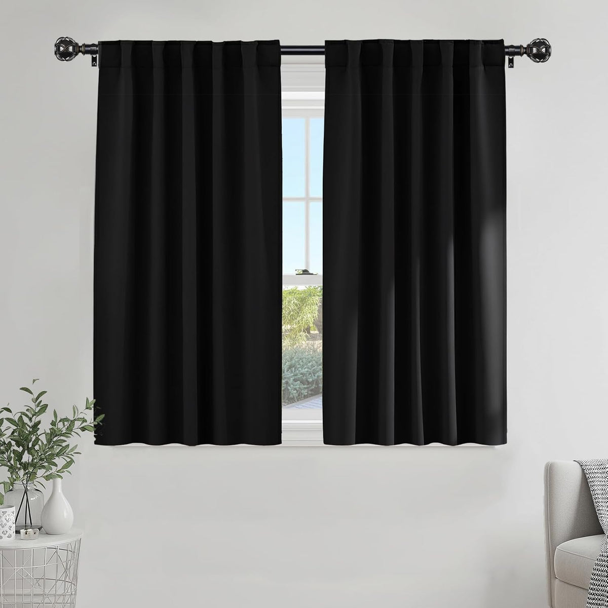 Ponydance PONY DANCE Black Out Curtains 48 inch Long for Short Small Window, Rod Pocket and Back Tab Thermal Insulated Room Darkening Curta…