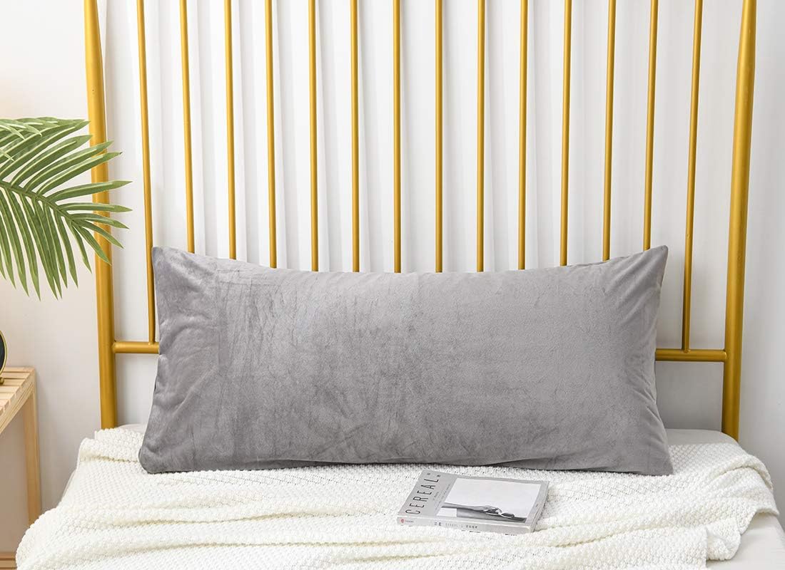 uwkcy Velvet Body Pillow Cover/Case Pillowcase with Hidden Zipper, Soft and Cozy, Zippered Flannel Body Pillow Case (20 x 48 Inch, Grey, 1-P…