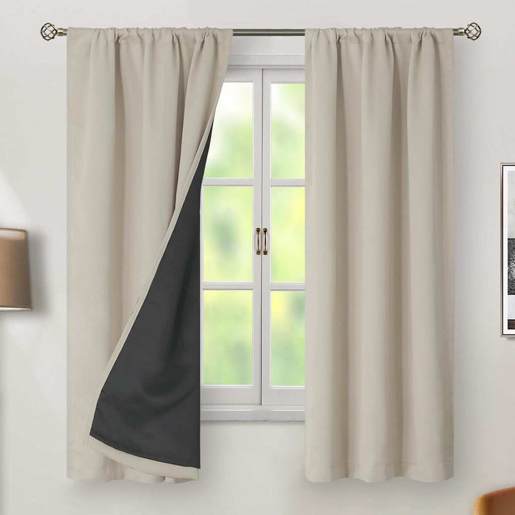 BGment Cashmere Blackout Curtains 63 Inches Long with Thermal Insulated Liner, 100% Blackout Double Layer Room Darkening Rod Pocket Back…