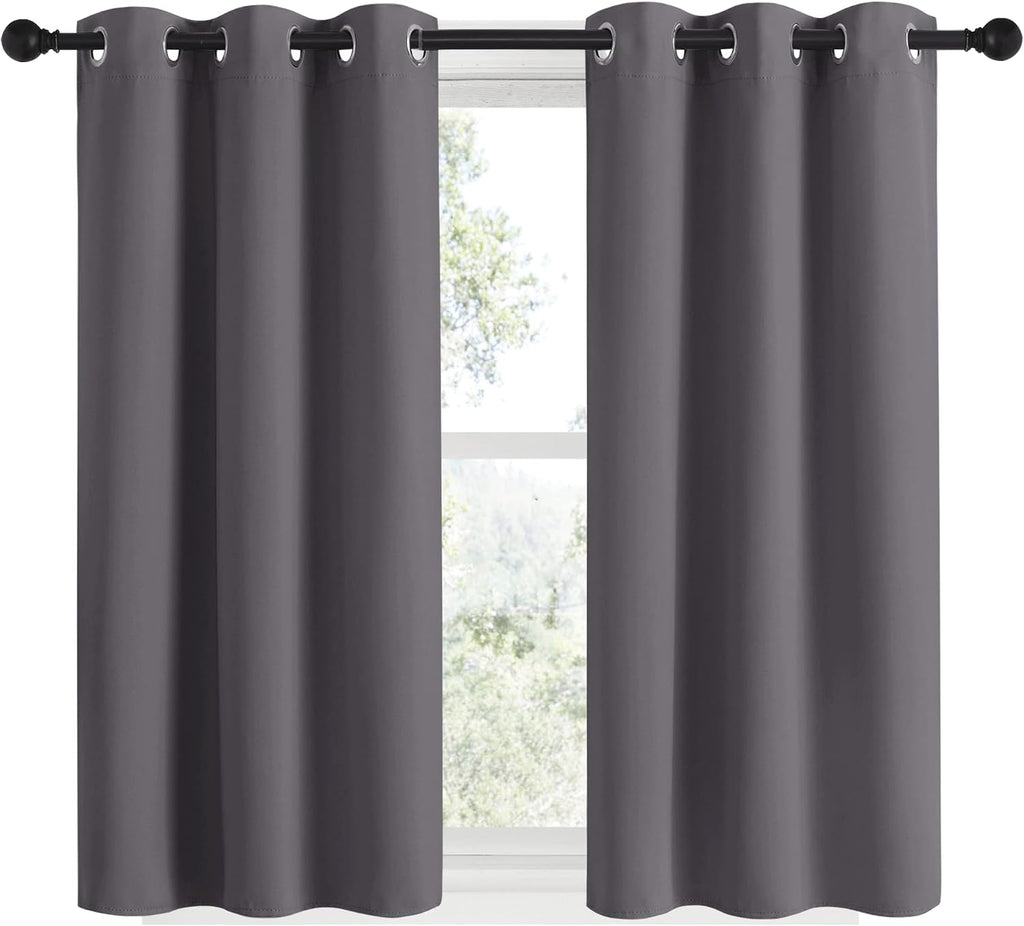 NICETOWN Grey Blackout Curtain Panels 48 inch Long Set of 2 for Bedroom, Thermal Insulated Grommet Top Light Blocking Draperies and…