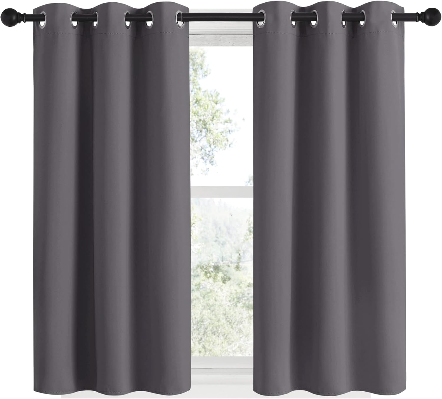 NICETOWN Grey Blackout Curtain Panels 48 inch Long Set of 2 for Bedroom, Thermal Insulated Grommet Top Light Blocking Draperies and…