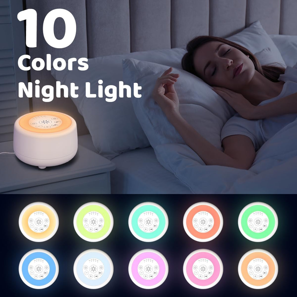 Sleepbox Sound White Noise Machine with 25 Soothing Sounds and 10 Colors Warm Night Light 4 Brightness Levels 32 Volume Levels 5 Timer…