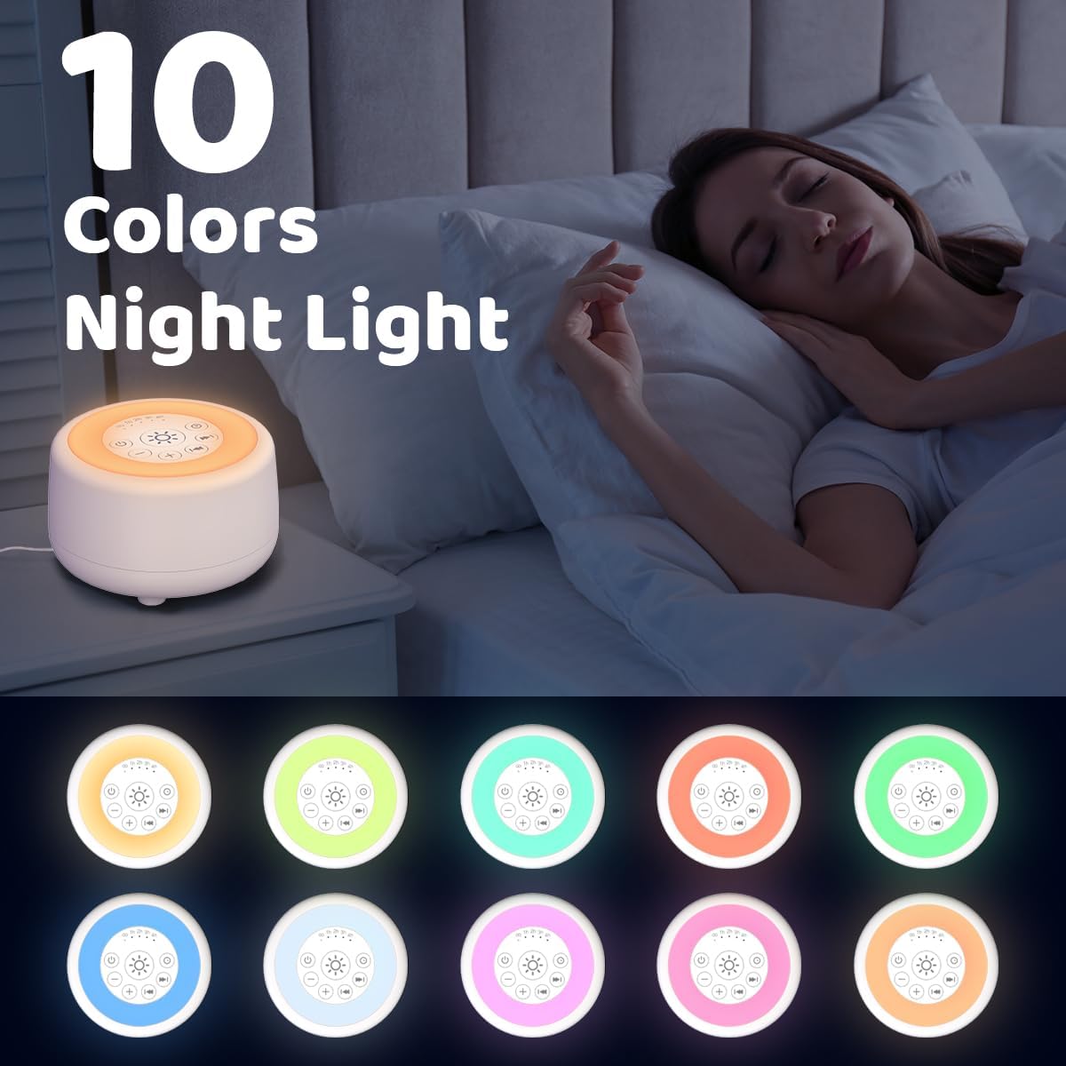 Sleepbox Sound White Noise Machine with 25 Soothing Sounds and 10 Colors Warm Night Light 4 Brightness Levels 32 Volume Levels 5 Timer…