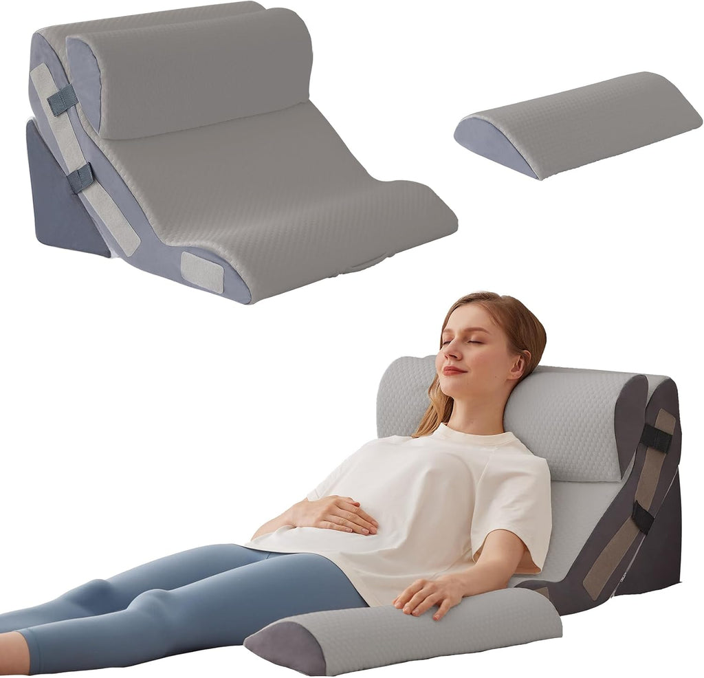 Ahpmeoa 4PCS Wedge Pillow Set for After Surgery, Back Pillow for Bed Sitting up, 10-in-1 Foam Wedge Pillow for Acid Reflux & Back, Post Su…