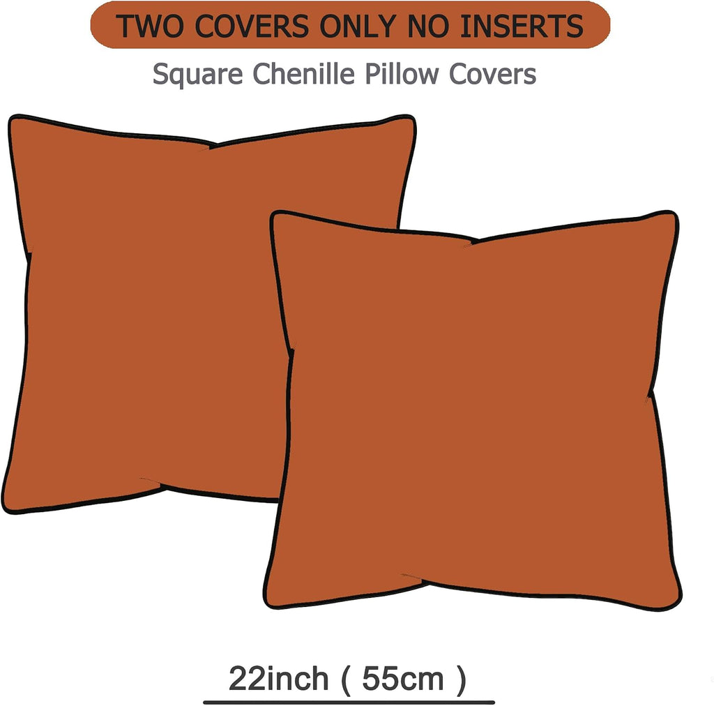 Gawamay Set of 2 Soft Textured Chenille Throw Pillow Covers 22x22 Inch (55x55 CM), Decorative Pillowcases Cushion Covers for Farmhouse Home…