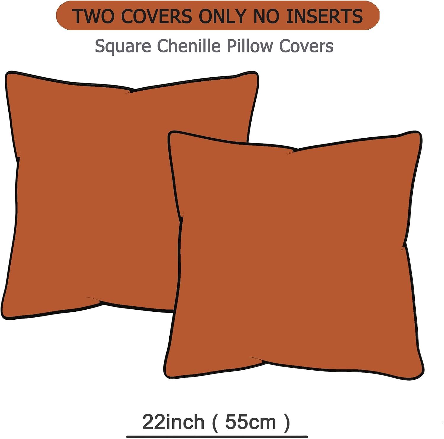 Gawamay Set of 2 Soft Textured Chenille Throw Pillow Covers 22x22 Inch (55x55 CM), Decorative Pillowcases Cushion Covers for Farmhouse Home…