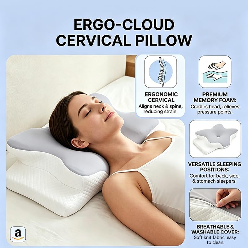 WKEFF Cooling Neck Support Pillow, Adjustable Cervical Memory Foam for, Odorless Ergonomic Orthopedic Bed Pillows for Side Back Sto…