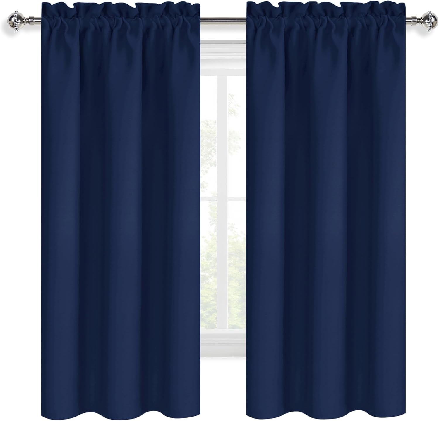 Dwcn Navy Blue Blackout Curtains for Bedroom 63 Inches Long 2 Panels Set Window Drapes Thermal Insulated Room Darkening Rod Pocket Curtains…