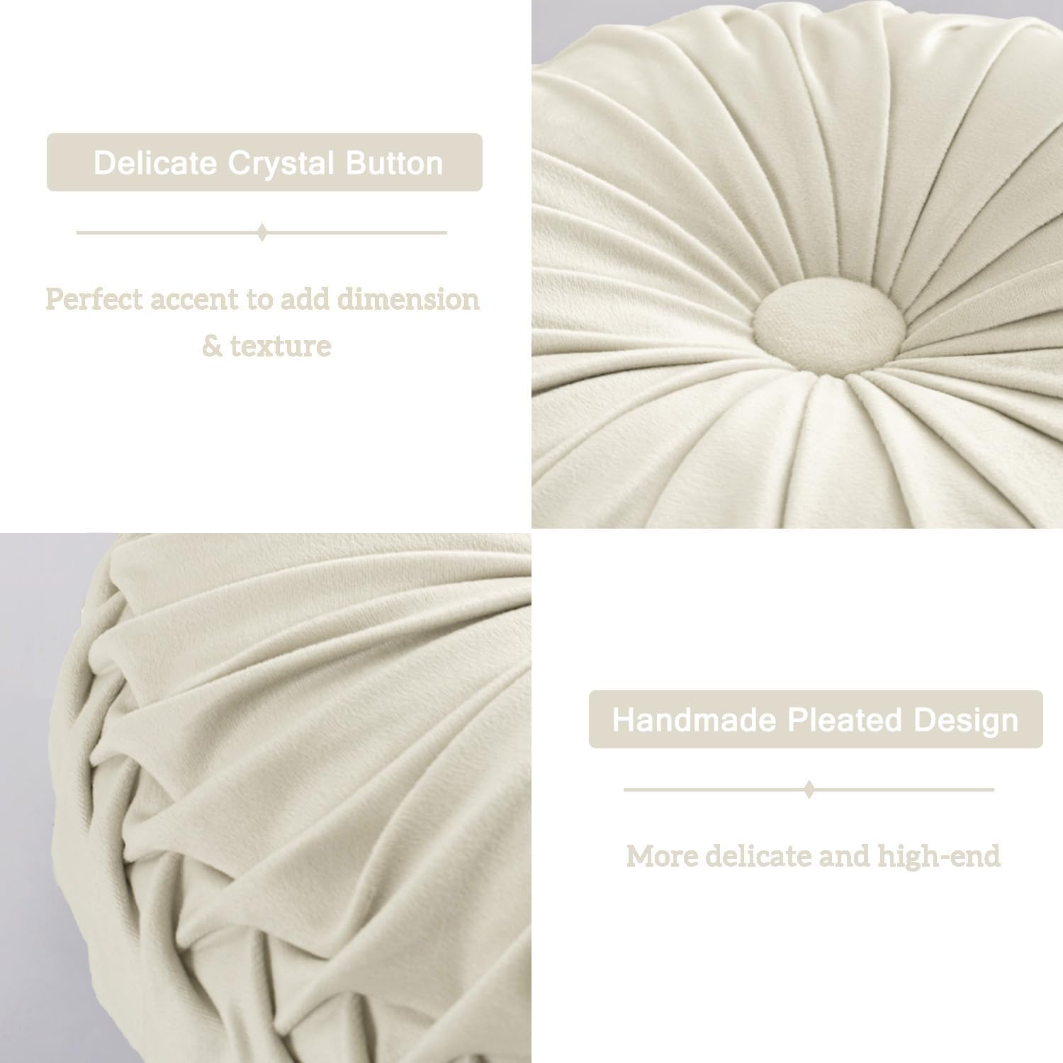 Hig Set of 2 Decorative Round Pleated Throw Pillows, Classy Accent Pumpkin Throw Pillows with Center Button, Vintage Velvet Floor Pillows for…