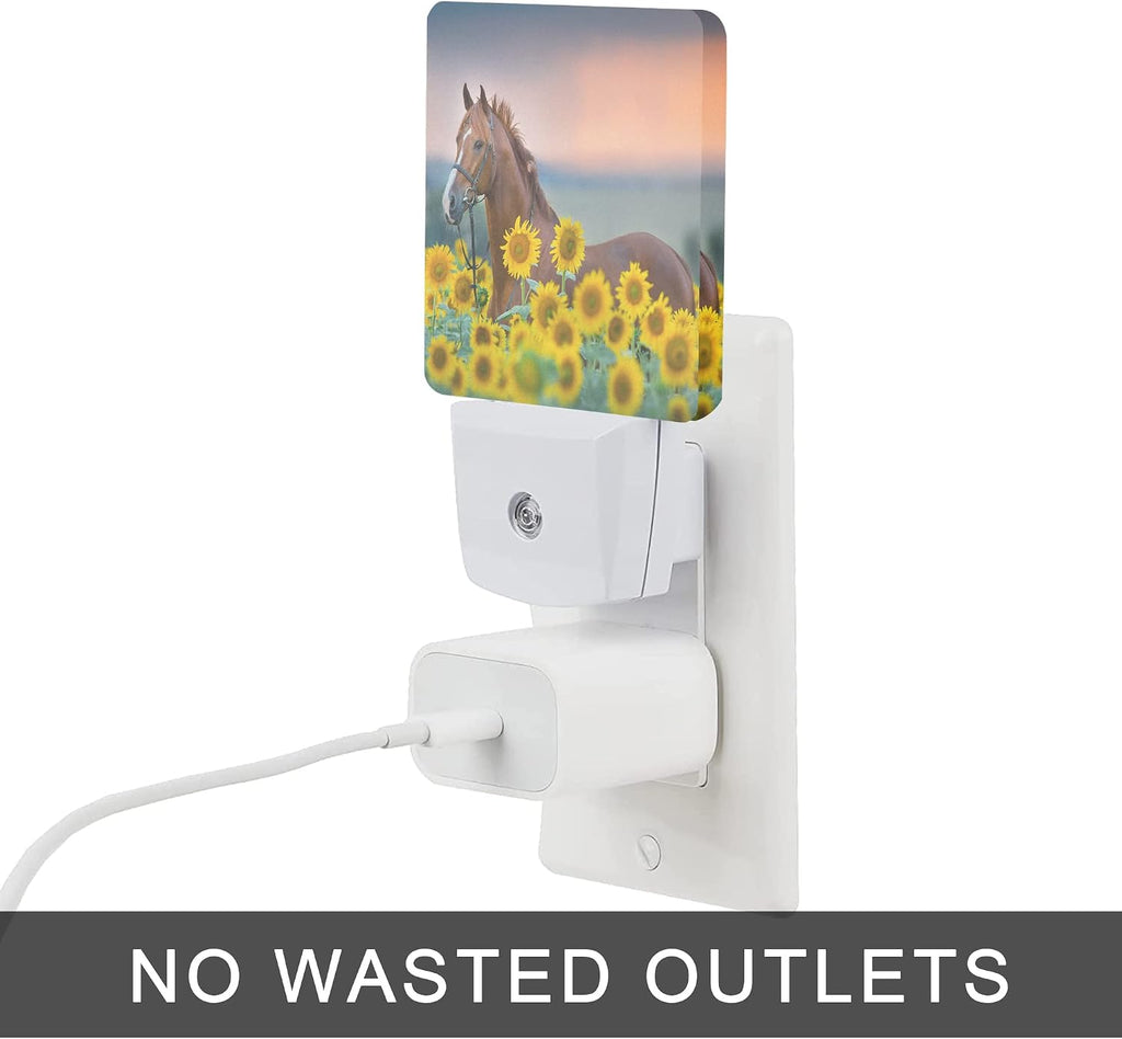 Horse Night Light, Sunflower Farm Animal Horses Plug-in Night Lights with Dusk-to-Dawn Sensor for Women/Girls/Boys Gift Sleep Friendly…