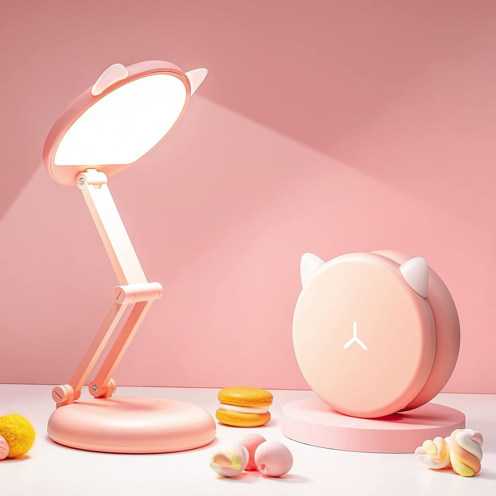One Fire Cute Desk Lamp Pink Dorm Lamps for College Girls Foldable Portable Rechargeable Dimmable Cute Cat Lamp Kawaii Room Decor, College…