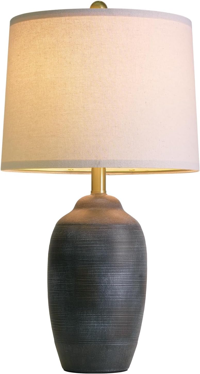 USumkky 24.5" Vintage Ceramic Table Lamp with 5FT Cord- Single Farmhouse Rustic Bedside Lamp with Natural Textured Finish, Nightstand…