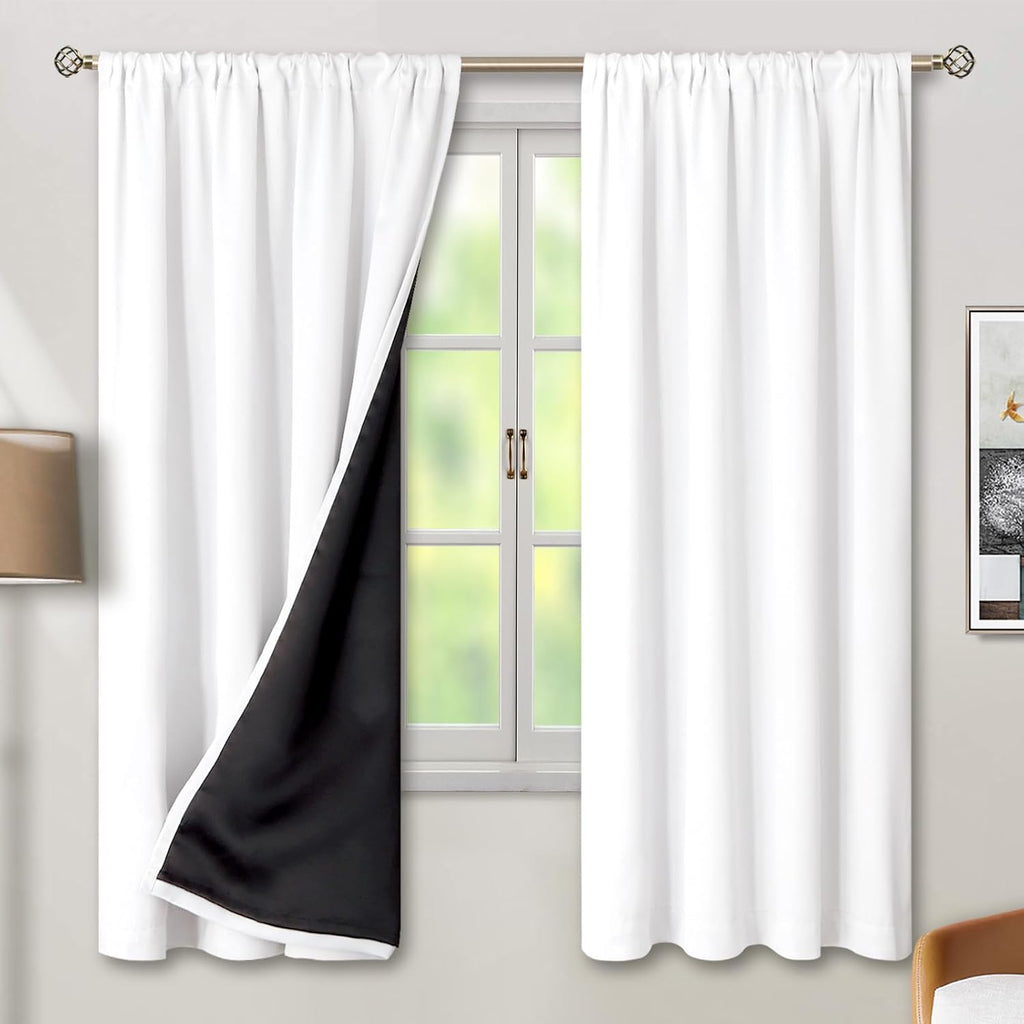 BGment Pure White 100% Blackout Curtains 72 Inches Long with Thermal Insulated Liner, Rod Pocket and Back Tab Double Layer Full Room…