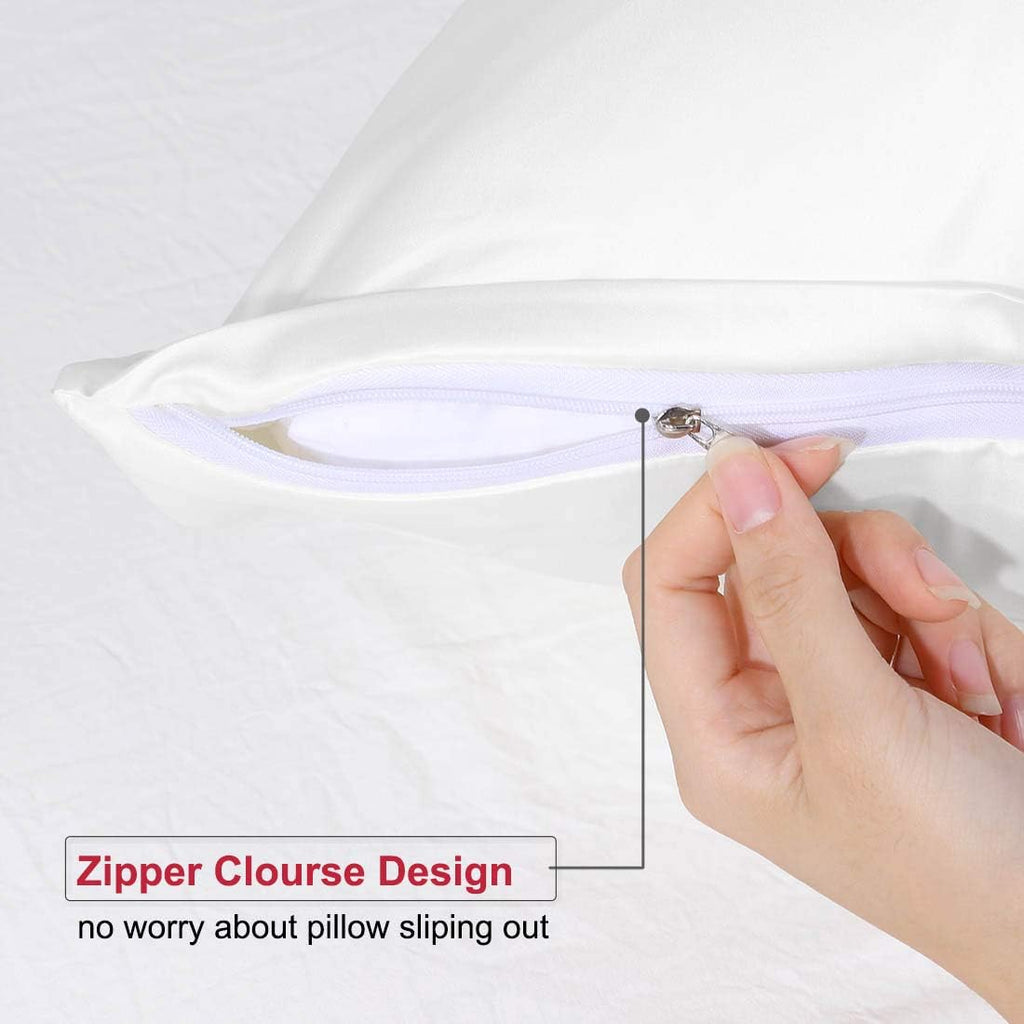 uxcell Queen Satin Pillowcase with Zipper, Super Soft and Luxury, Silky Pillow Cases Covers Set of 2, 21"x31", Snow White