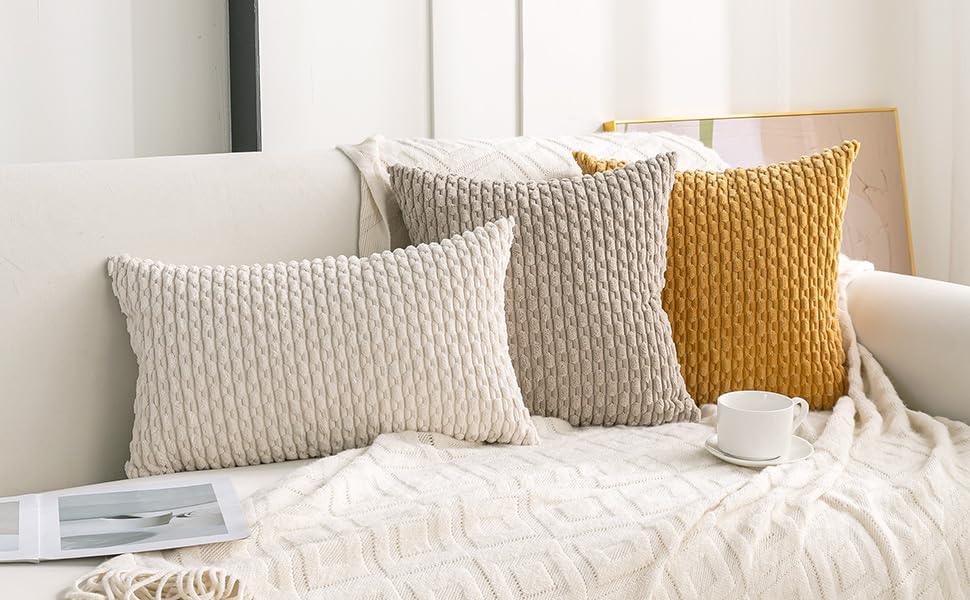 Cozoomy Set of 4 Cream White Decorative Throw Pillow Covers 26x26 Inch Corduroy Pillow Covers for Bed Couch Sofa Living Room Soft Square Cu…