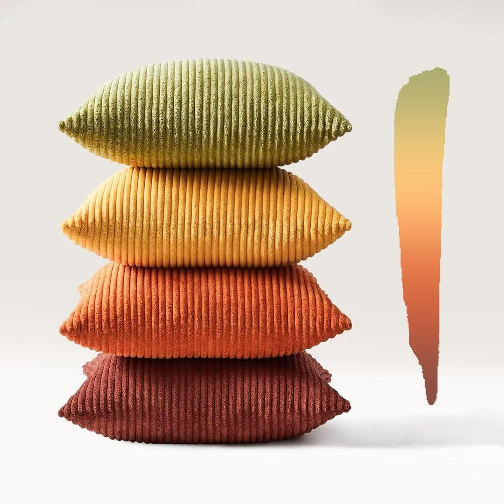 Topfinel Fall 20x20 Set of 4 Couch Decorative Pillow Covers, Modern Burnt Orange Yellow Green Gradient Corduroy Throws Pillow Case, Rustic We…