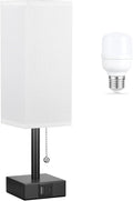 Aooshine White Small Table Lamp for Bedroom - 3 Color Temperature 3000K 5000K 4000K Bedside Lamp, Pull Chain Control, USB A and C Charging…