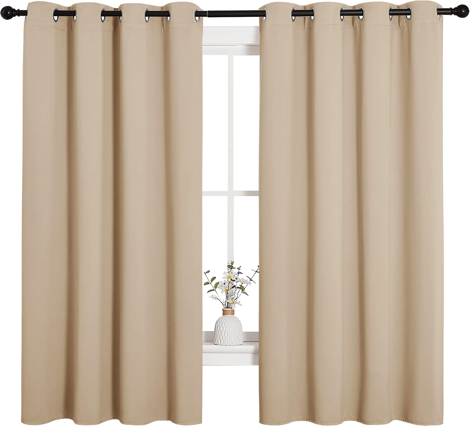 NICETOWN Room Darkening Curtain Panels for Cafe, Thermal Insulated Grommet Room Darkening Draperies/Drapes for Window (Biscotti Beige, 2…