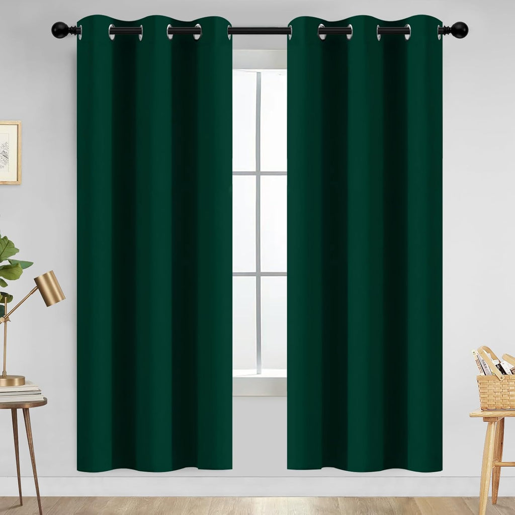 Yakamok Dark Green Blackout Curtains for Bedroom, Room Darkening Thermal Insulated Grommet Window Curtains, Light Blocking Blackout…