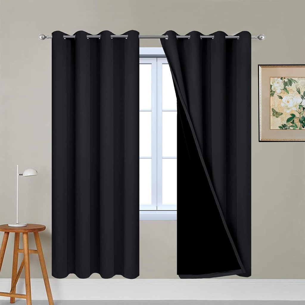 Yakamok 72 Inch Length 100% Blackout Curtains for Bedroom, 2 Thick Layers Thermal Insulated Grommet Total Blackout Drapes with Black Liner…