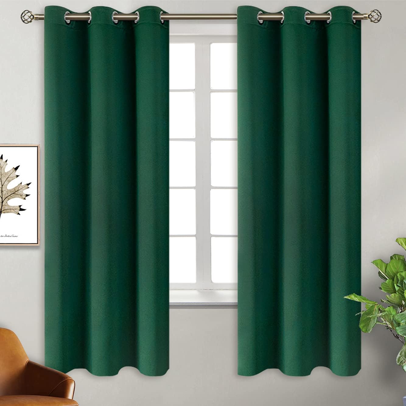 BGment Blackout Curtains for Bedroom - Grommet Thermal Insulated Room Darkening Drapes for Living Room, Set of 2 Panels (38 x 63 Inch, Emer…