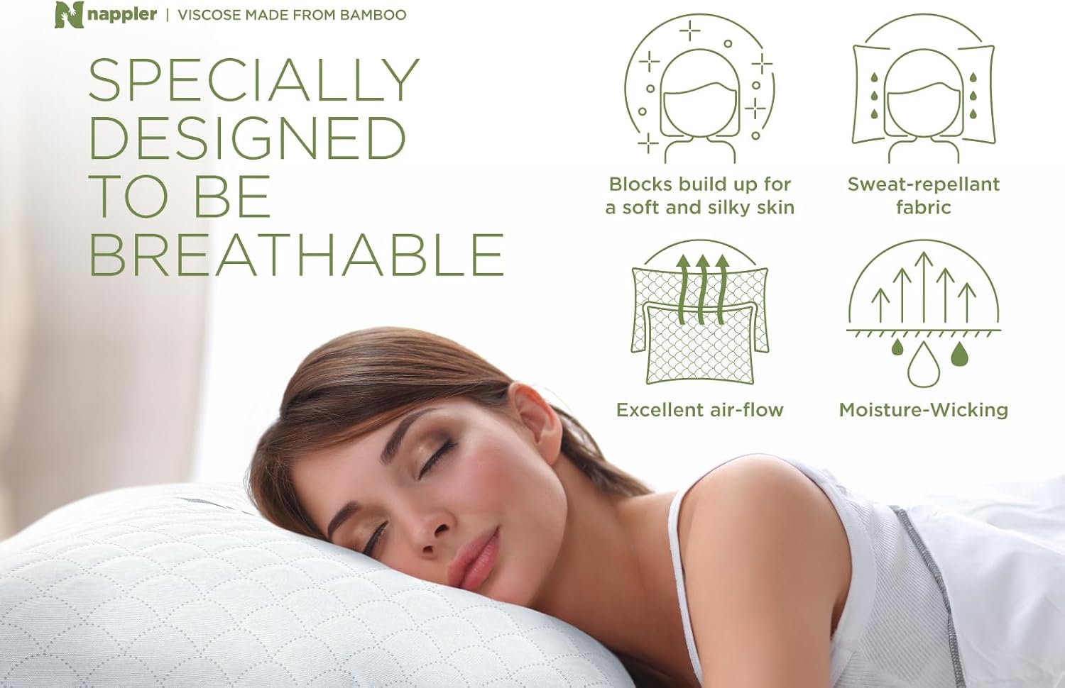 Nappler Cooling Pillow for hot Sleepers - Bed Pillows Queen Size Set of 2 - Adjustable Shredded Memory Foam - Medium to Firm Pillows for Ba…