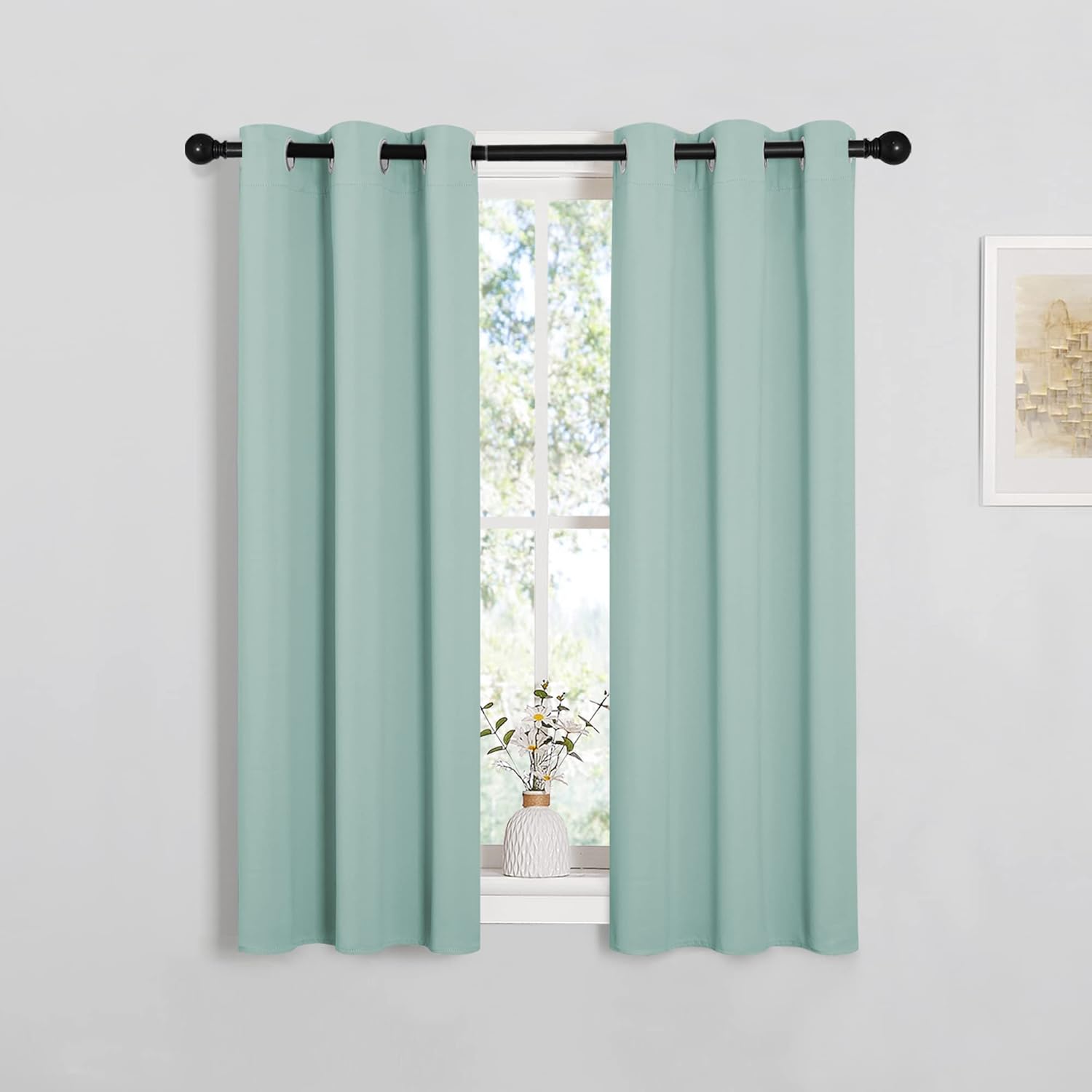 NICETOWN Thermal Insulated Curtains Blackout Draperies, Window Treatment Solid Grommet Room Darkening Drape Panels for Bedroom (Aqua…