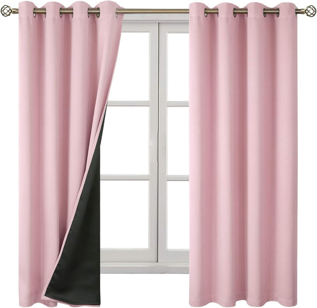 BGment Baby Pink 100% Blackout Curtains for Nursery Bedroom 63 Inch Length 2 Panels, Thermal Insulated Full Light Blocking Grommet Noise Ca…