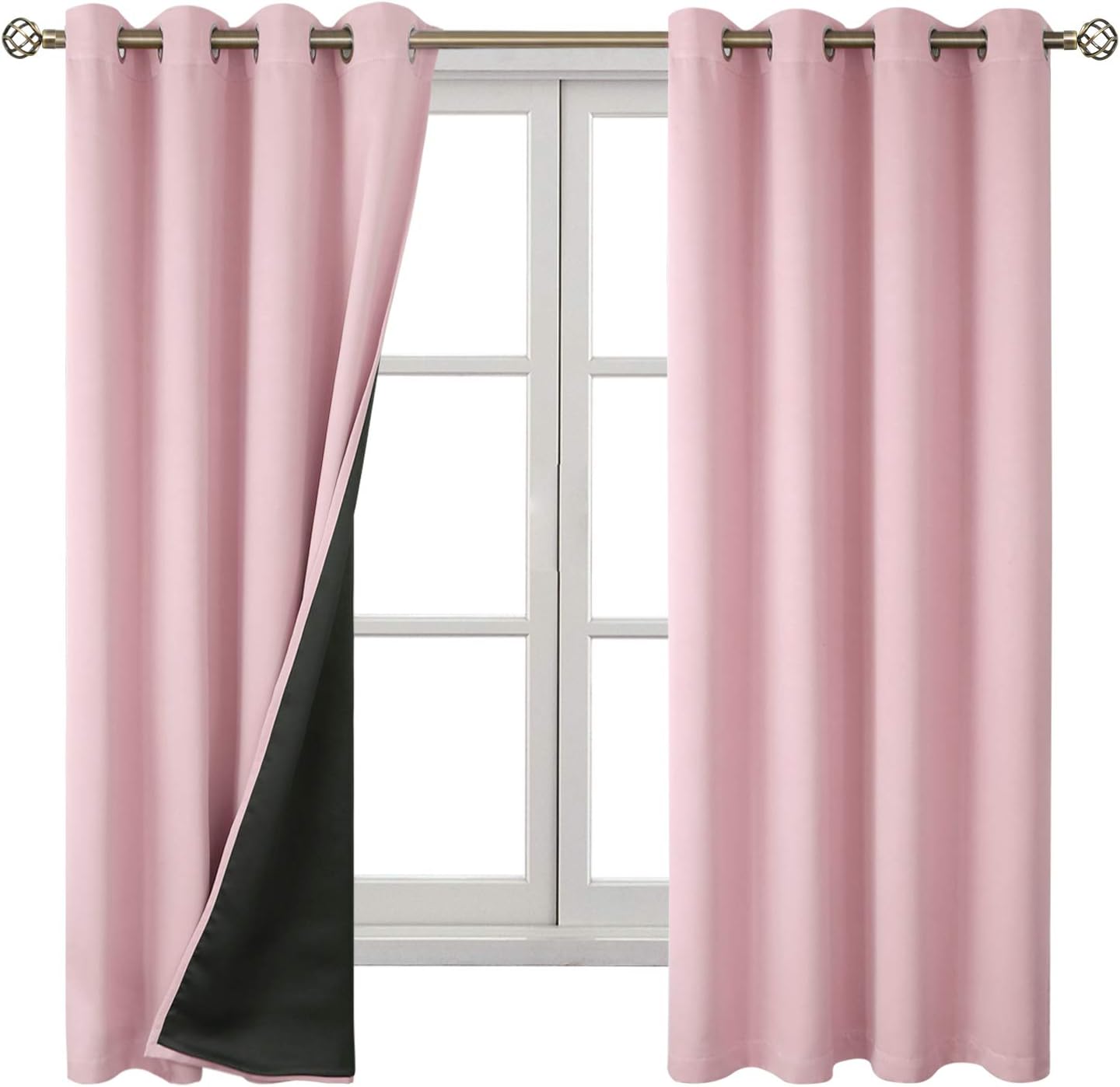 BGment Baby Pink 100% Blackout Curtains for Nursery Bedroom 63 Inch Length 2 Panels, Thermal Insulated Full Light Blocking Grommet Noise Ca…