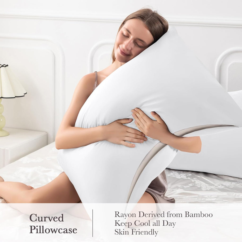 Curved Pillow Case King Size, Side Sleeper Pillow Cases Cover Cooling Rayon Derived from Bamboo with Zipper for hot Sleepers Hair and…