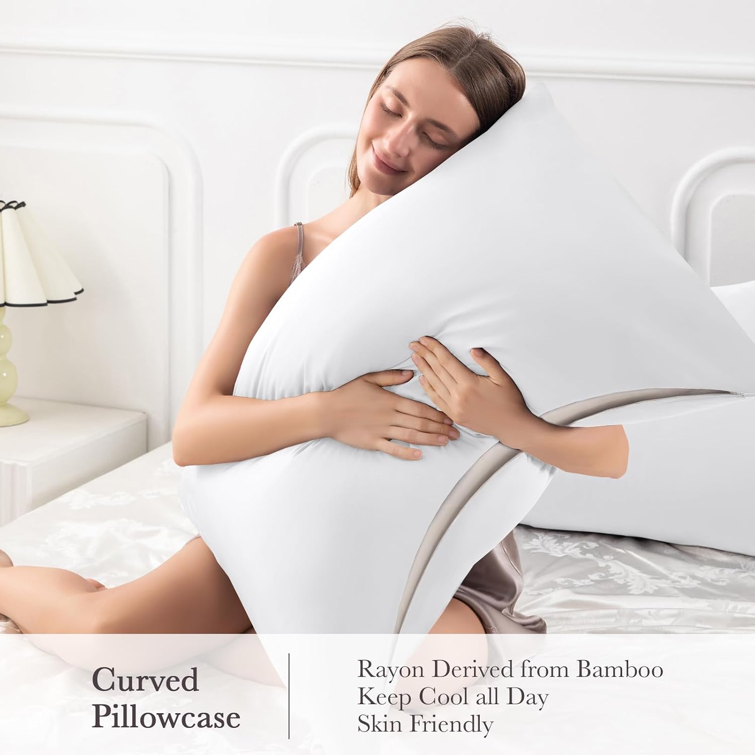 Curved Pillow Case King Size, Side Sleeper Pillow Cases Cover Cooling Rayon Derived from Bamboo with Zipper for hot Sleepers Hair and…