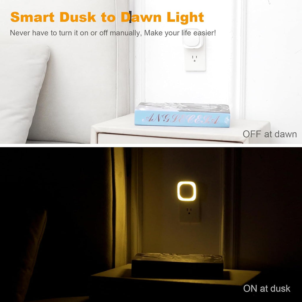 YUNLEX 2 Pack Plug in Dimmable Night Light, Auto Dusk to Dawn Sensor, Soft Golden Yellow Light for Bathroom, Hallway, Stairs, Kitchen…