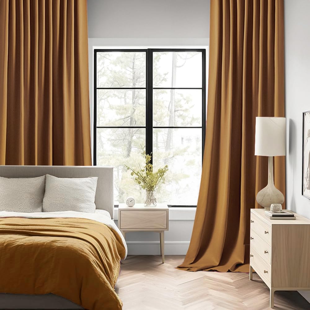 Miulee Golden Brown Back Tab Blackout Curtains 84 Inch Length 2 Panels Set for Living Room Bedroom Privacy, Rod Pocket/Pinch Pleat Thermal…