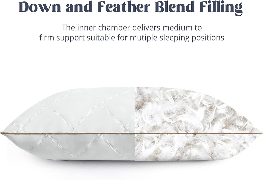 puredown® Goose Feathers and Down Pillow with Diamond Quilting with 100% Cotton Cover, Pack of 1, King Size