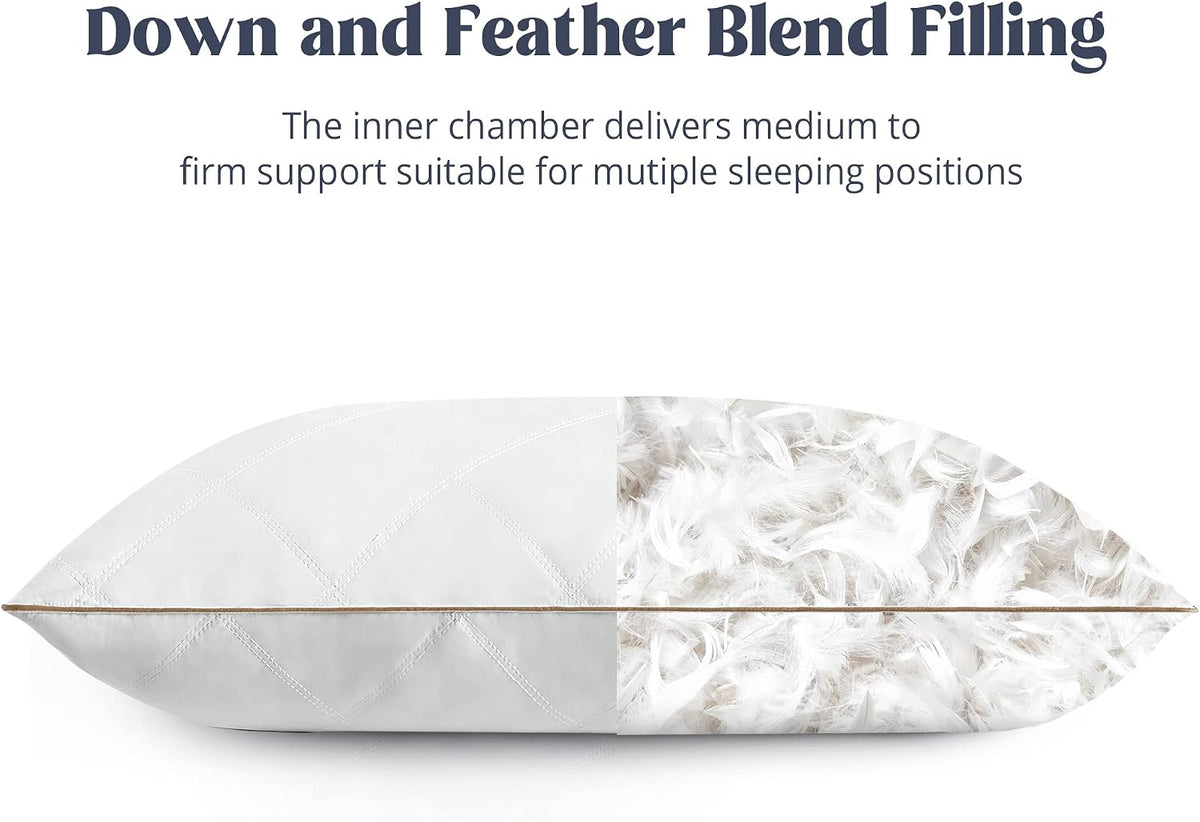 puredown® Goose Feathers and Down Pillow with Diamond Quilting with 100% Cotton Cover, Pack of 1, Queen Size