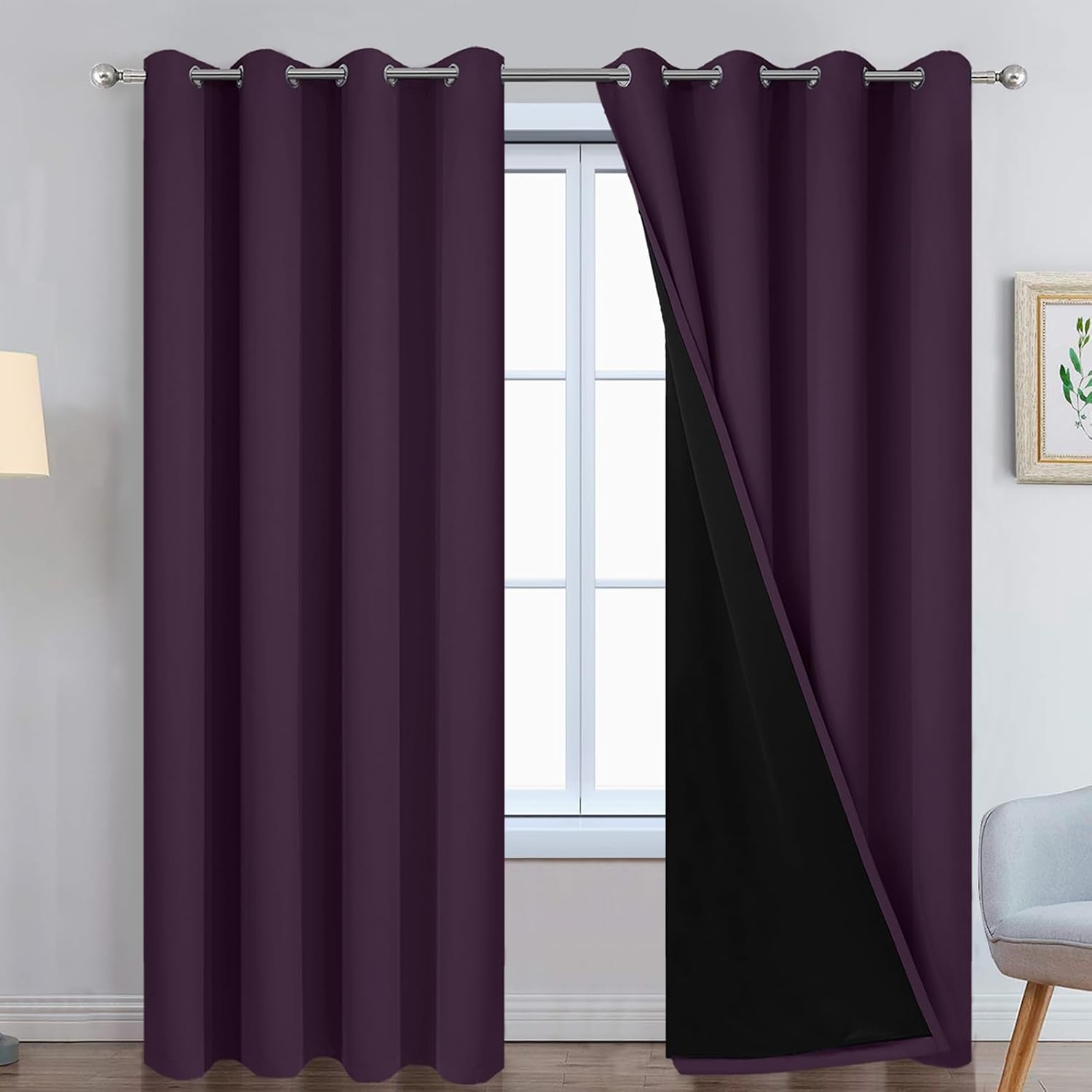 Yakamok 100% Blackout Curtains 84 Inches Long, 2 Thick Layers Heat and Full Light Blocking Soft Thermal Insulated Drapes for Bedroom(52" Wi…