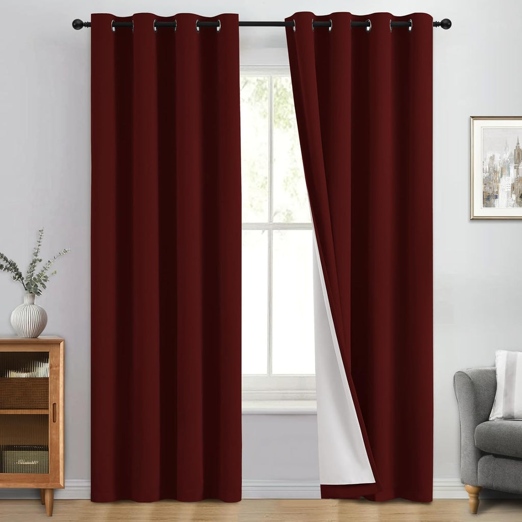 Yakamok 100% Blackout Curtain Panels 84 inches Cold and Light Blocking Drapes for Nursery, 2 Thick Layers Thermal Insulated Draperies (2 Pi…