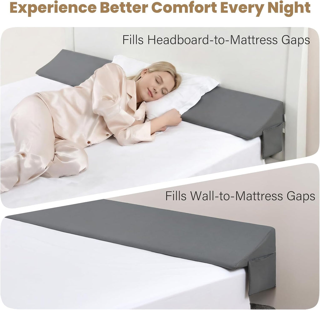 Vekkia King Bed Wedge Pillow for Headboard Gap Filler (0–5.5"), Prevents Pillows & Items from Falling, High-Density Foam Mattress Gap…
