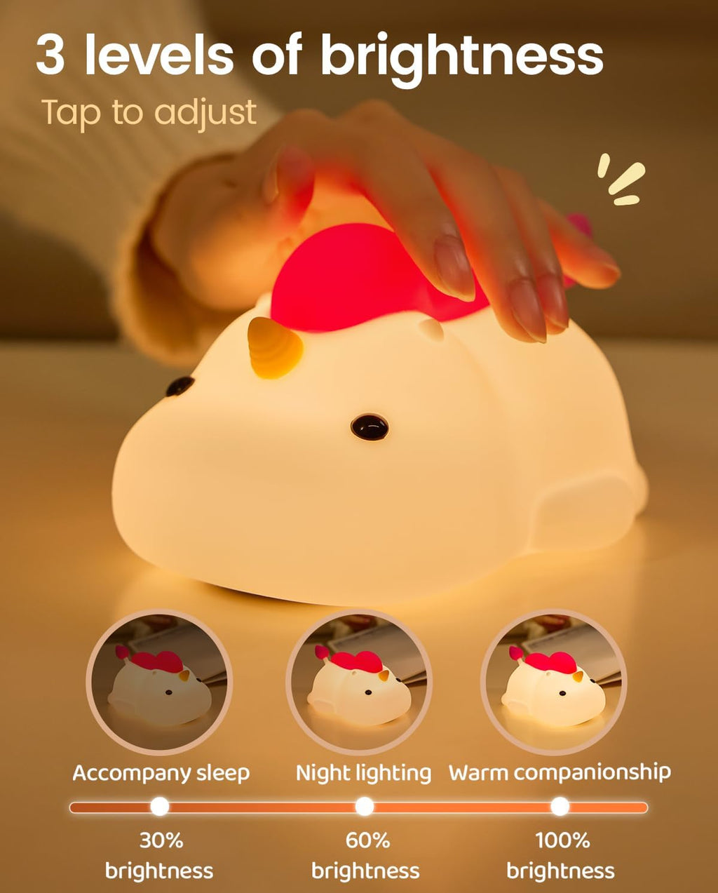 Unicorn Night Light for Kids, Soft Silicone Tap Control Lamp with 30-Min Auto-Off Timer, Rechargeable Portable LED Bedroom Bedside Light…